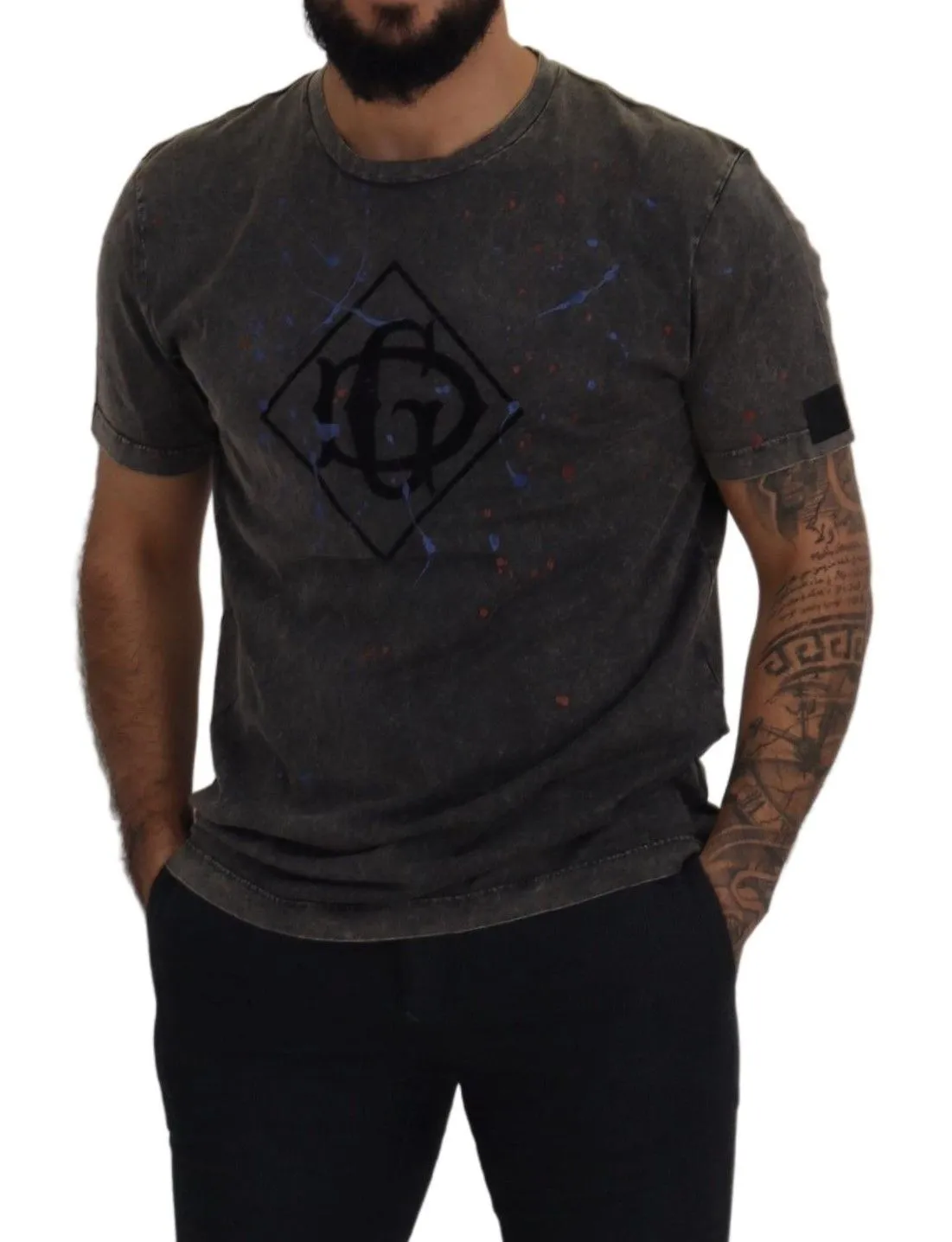Elevated Grey Cotton Tee with Discolored DG Logo sold by Louxly product image thumbnail 5