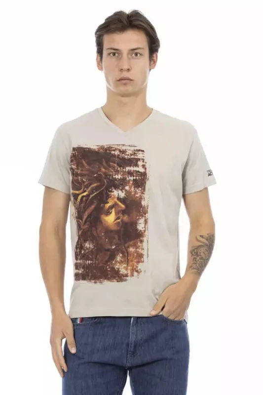 Beige Cotton Men T-Shirt sold by Louxly