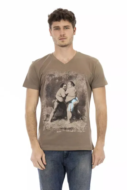 Brown Cotton Men's V-Neck T-Shirt sold by Louxly