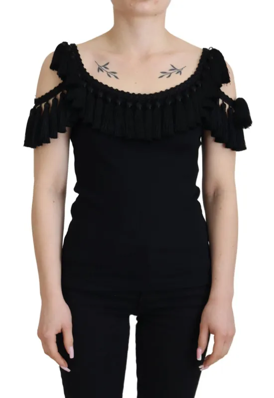 Elegant Black Cotton Tank Top Blouse sold by Louxly