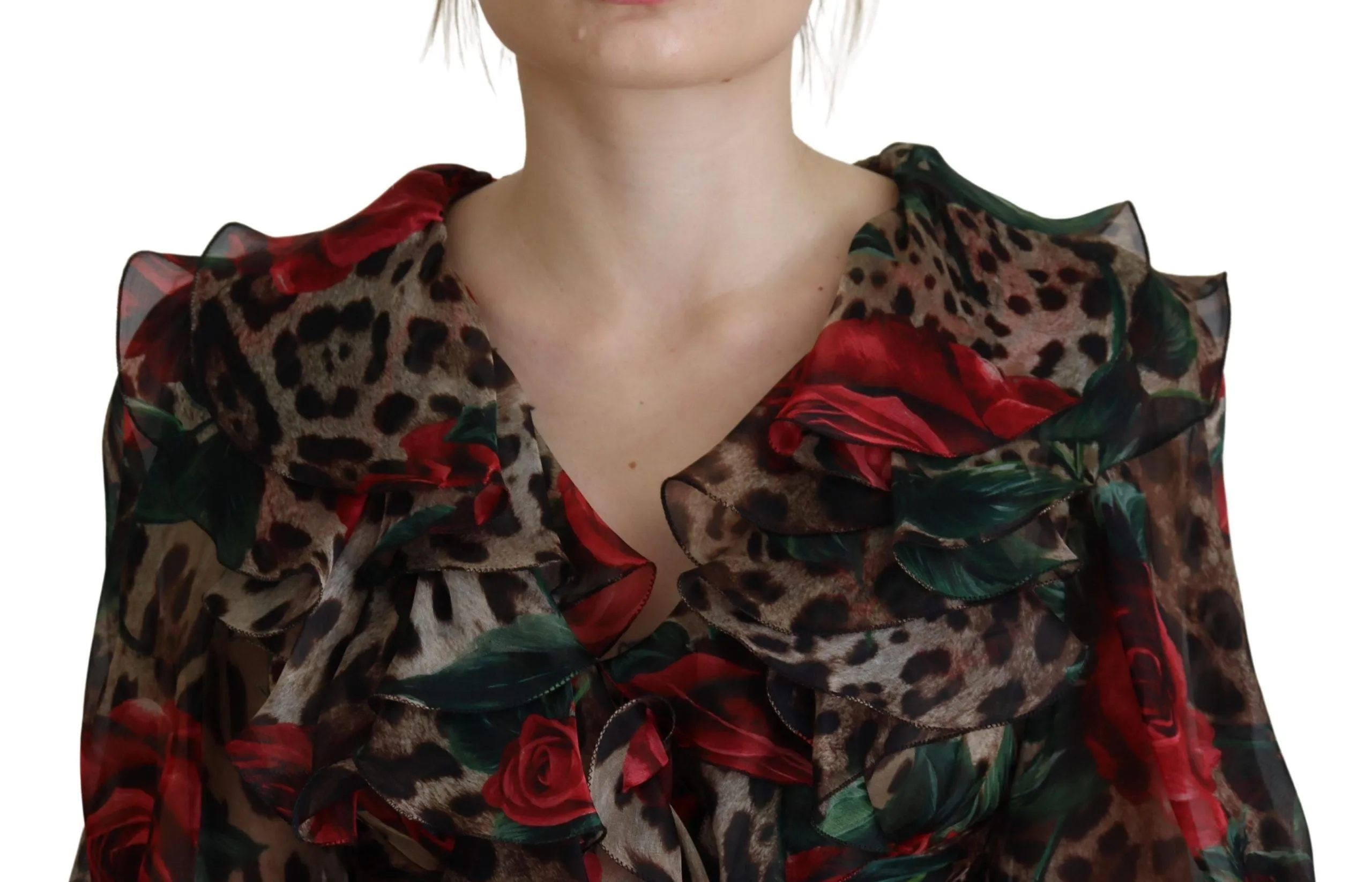 Silk Leopard Print & Red Roses Dress sold by Louxly product image thumbnail 4