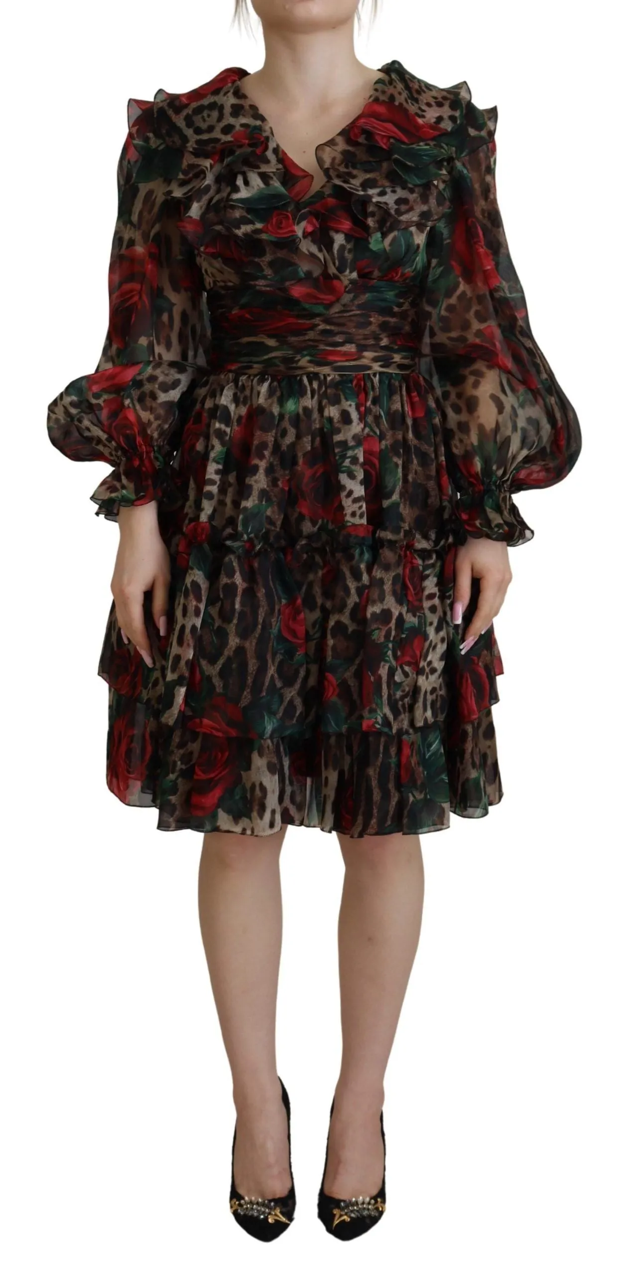 Silk Leopard Print & Red Roses Dress sold by Louxly