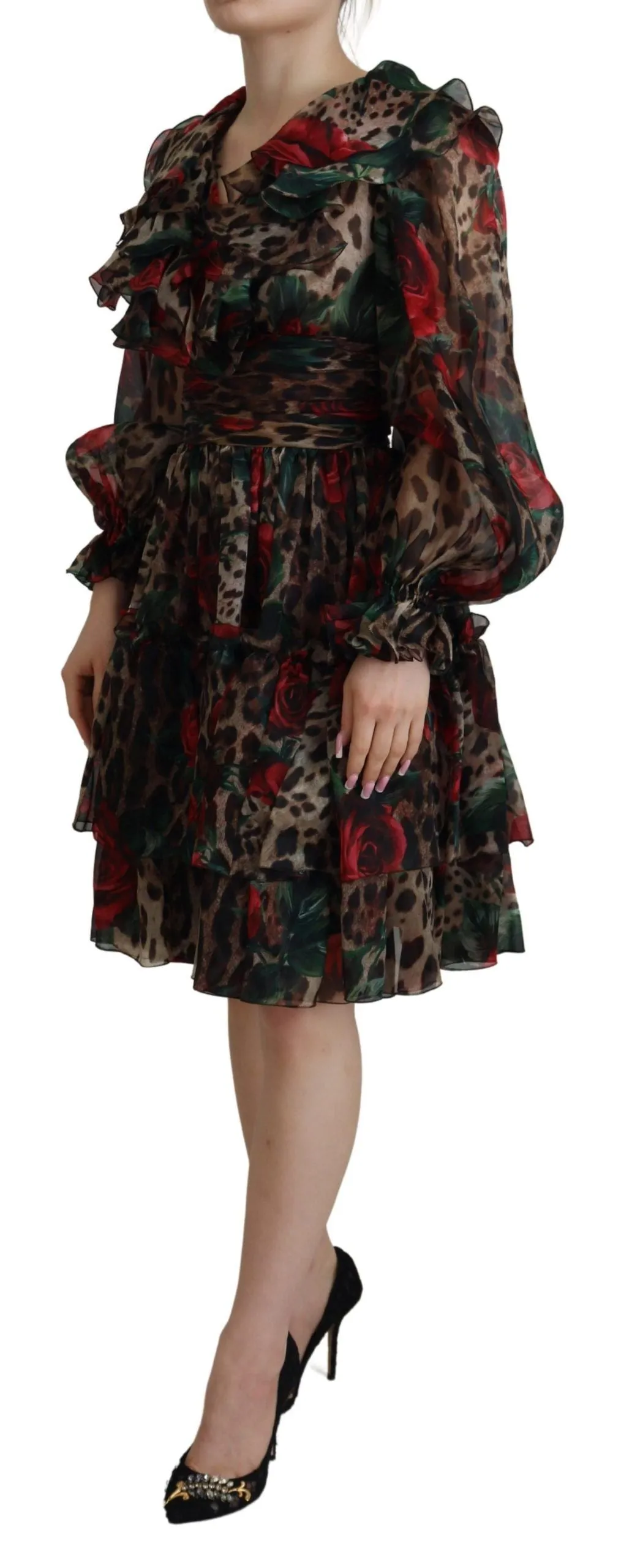Silk Leopard Print & Red Roses Dress sold by Louxly product image thumbnail 2