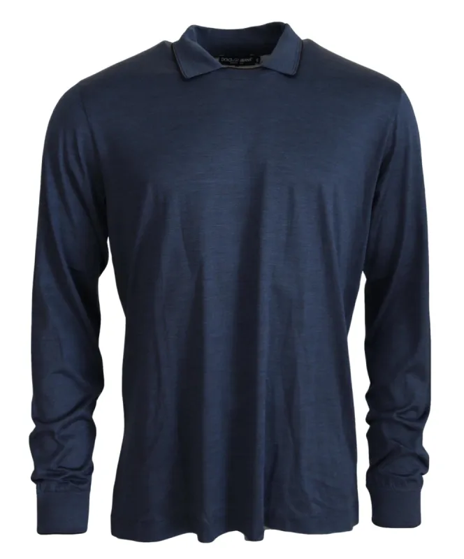 Sophisticated Silk Polo Sweater in Blue sold by Louxly