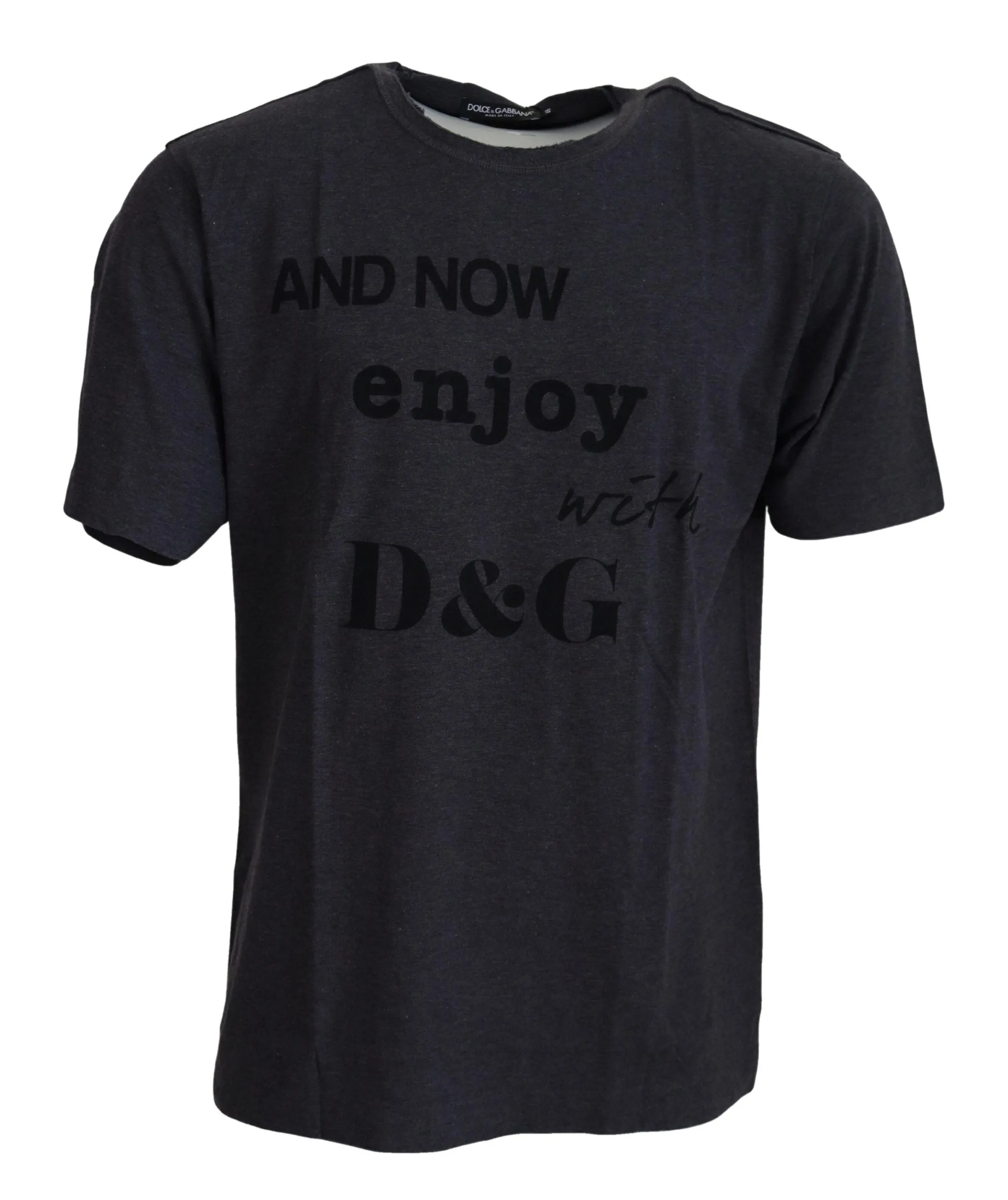 Elegant Gray Motive Crew Neck T-Shirt sold by Louxly