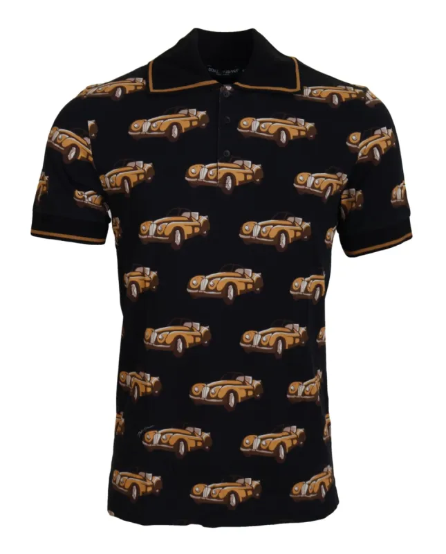 Elegant Car Print Polo T-Shirt in Black sold by Louxly