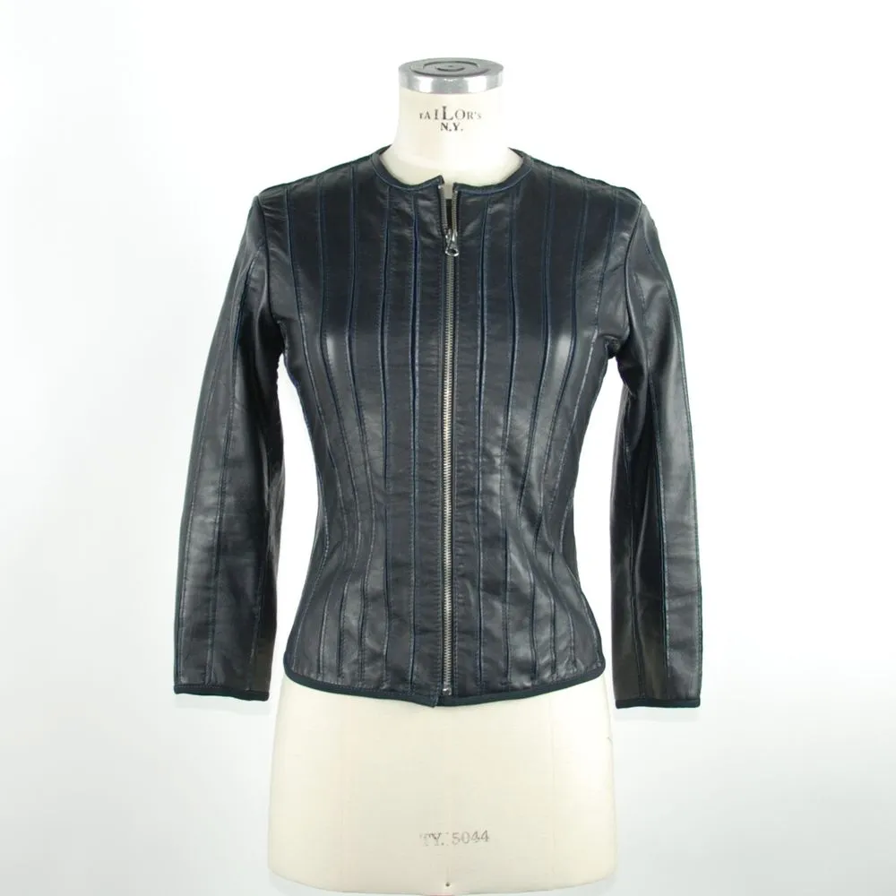 Elegant Blue Leather Jacket - Slim Fit Chic sold by Louxly
