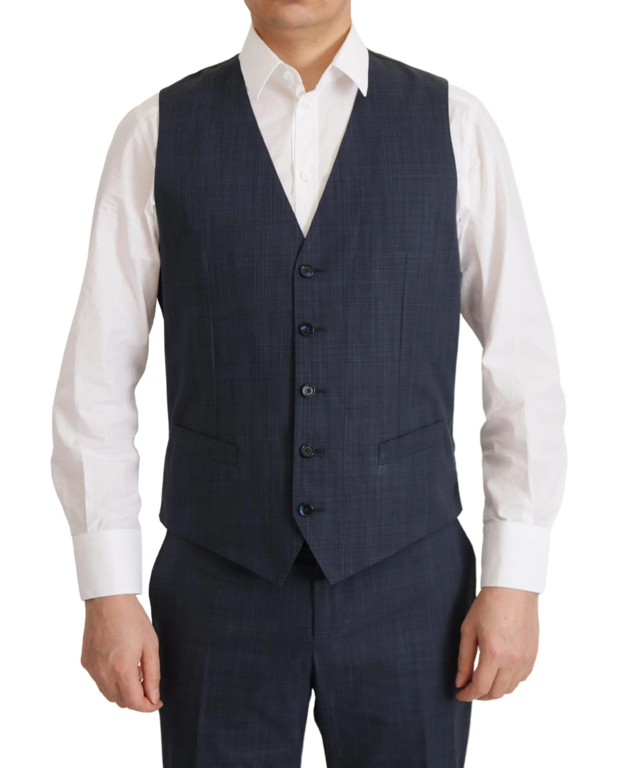 Elegant Dark Blue Cotton Three Piece Martini Suit sold by Louxly product image thumbnail 5