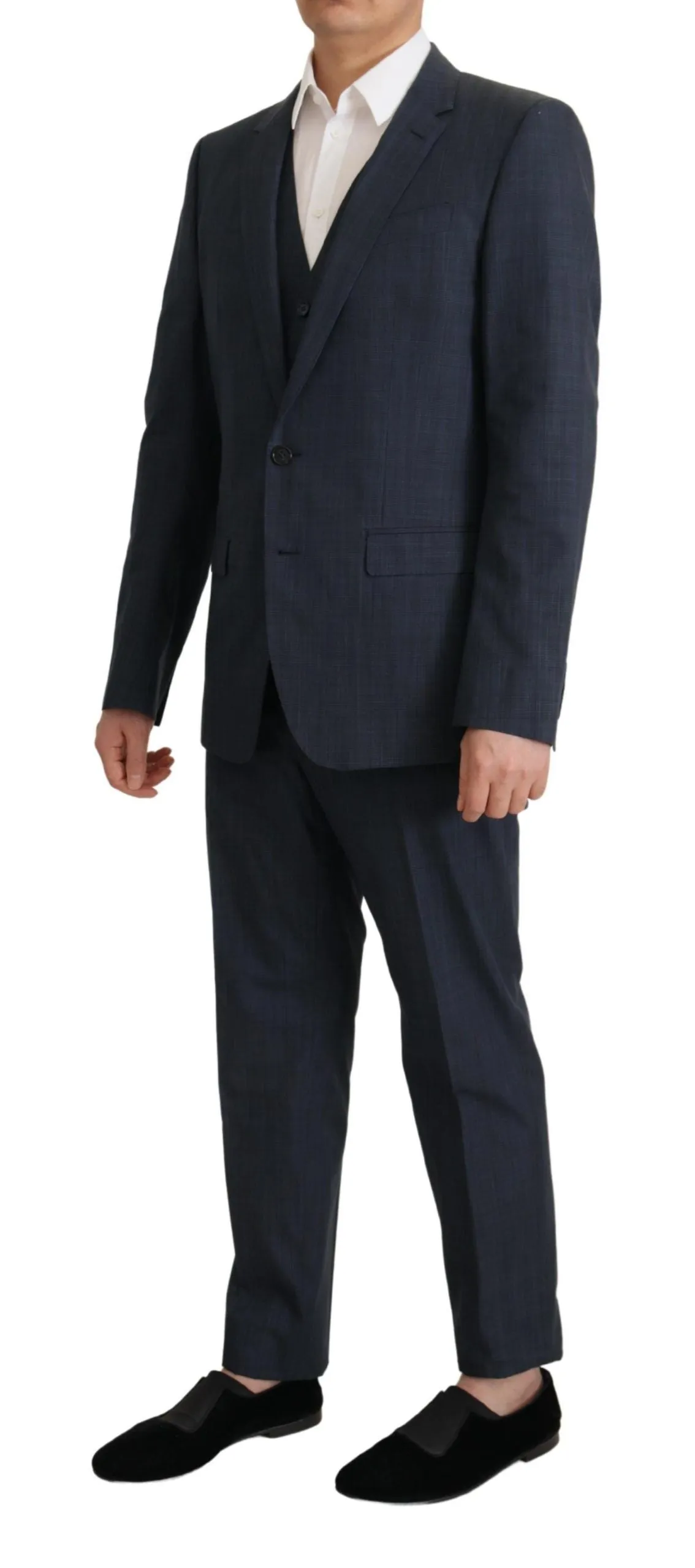 Elegant Dark Blue Cotton Three Piece Martini Suit sold by Louxly product image thumbnail 2