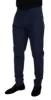 Elegant Slim Fit Chinos in Blue Silk Blend sold by Louxly