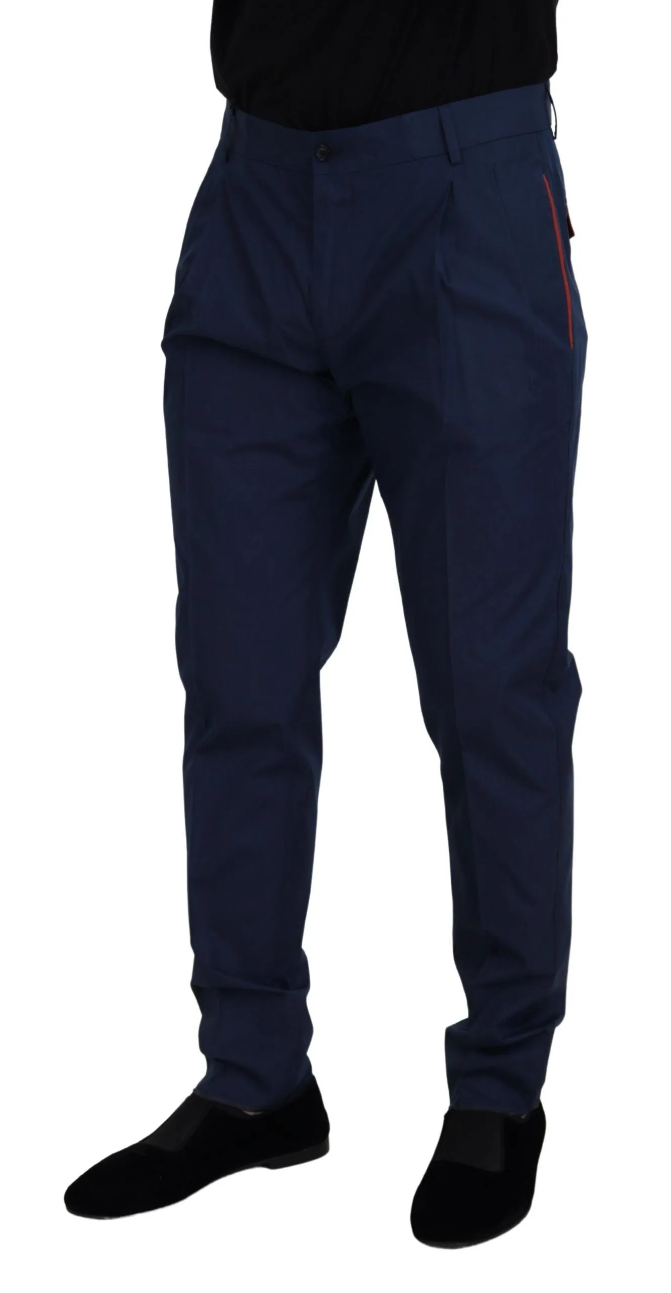 Elegant Slim Fit Chinos in Blue Silk Blend sold by Louxly product image thumbnail 4