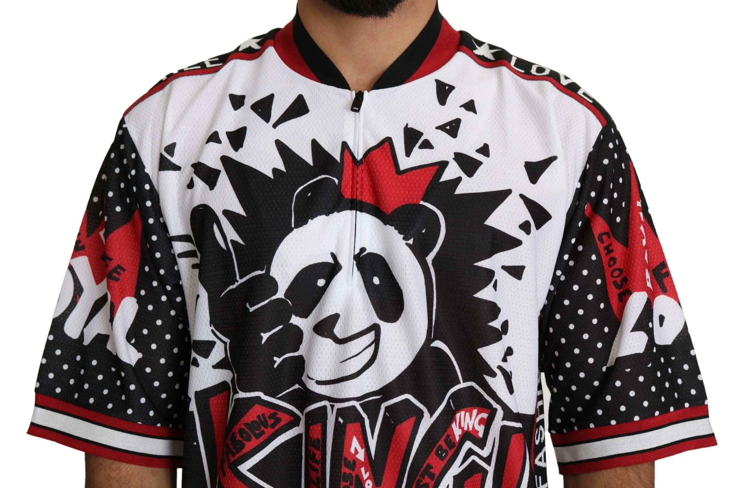 Chic White King Panda Print Zipper Collar Tee sold by Louxly product image thumbnail 4