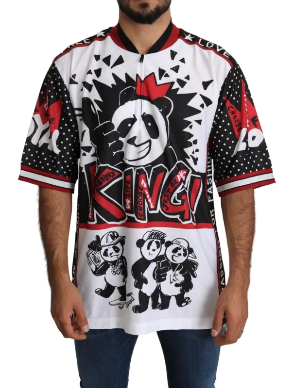 Chic White King Panda Print Zipper Collar Tee sold by Louxly