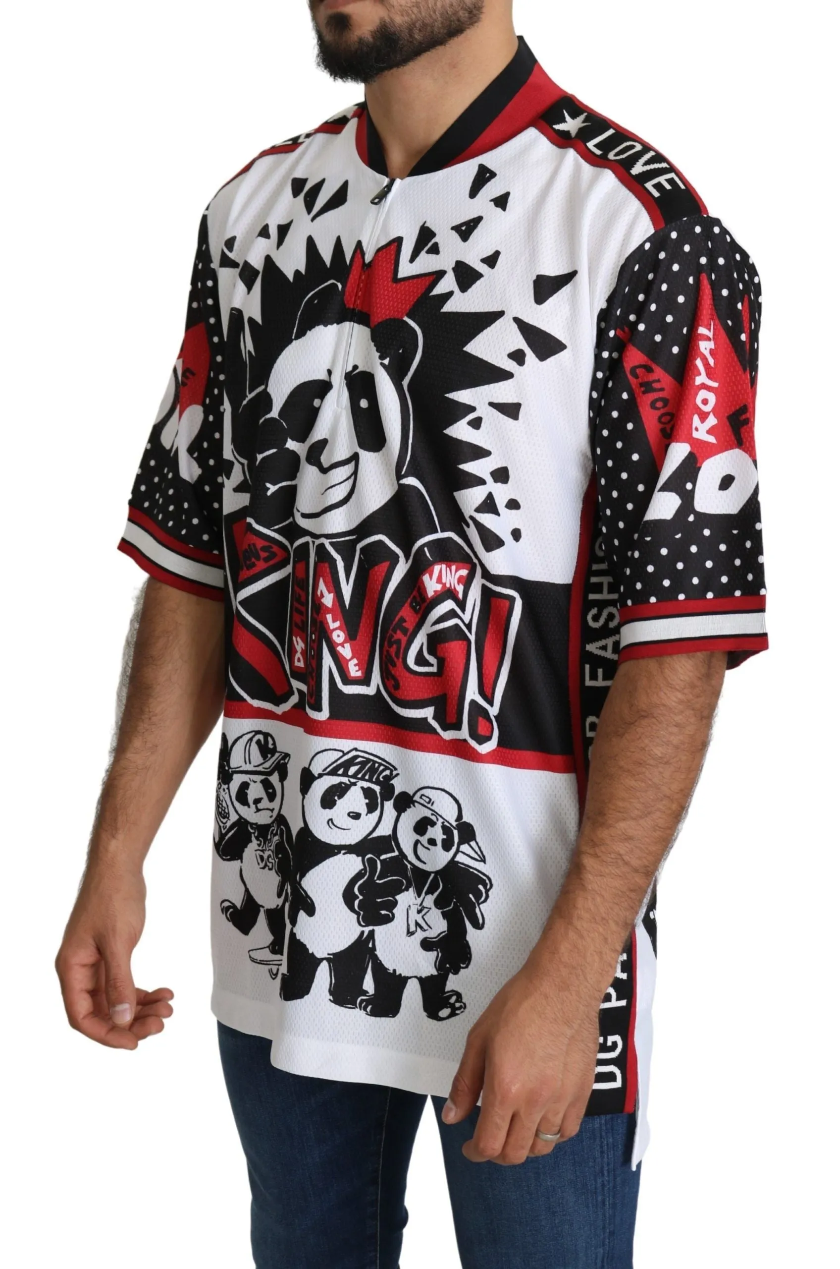 Chic White King Panda Print Zipper Collar Tee sold by Louxly product image thumbnail 2