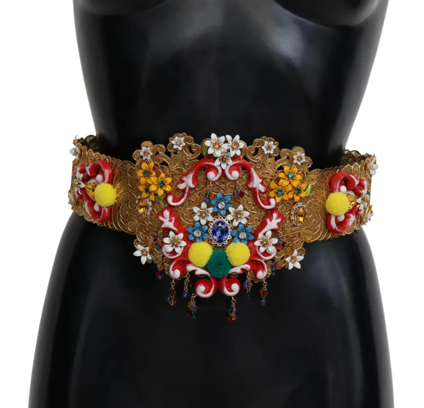 Gold-Tone Floral Crystal Waist Belt sold by Louxly