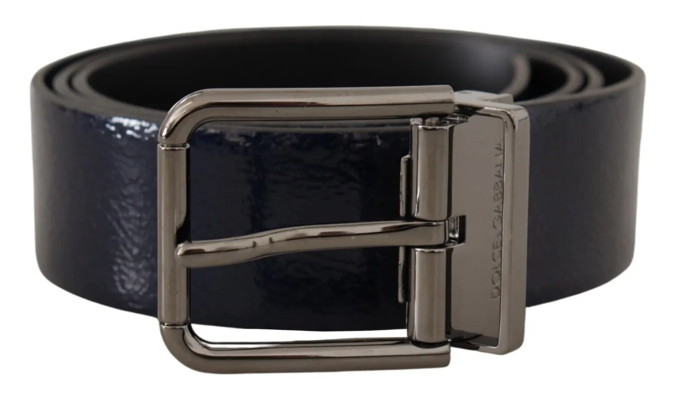 Elegant Blue Leather Belt with Silver Buckle sold by Louxly