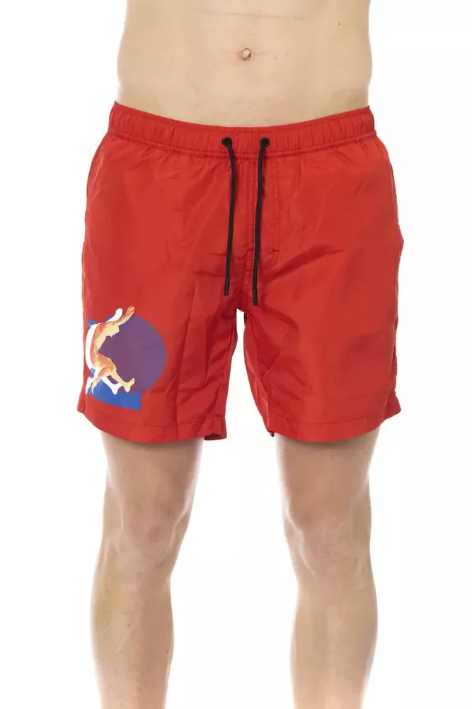 Red Polyester Men Swim Short sold by Louxly