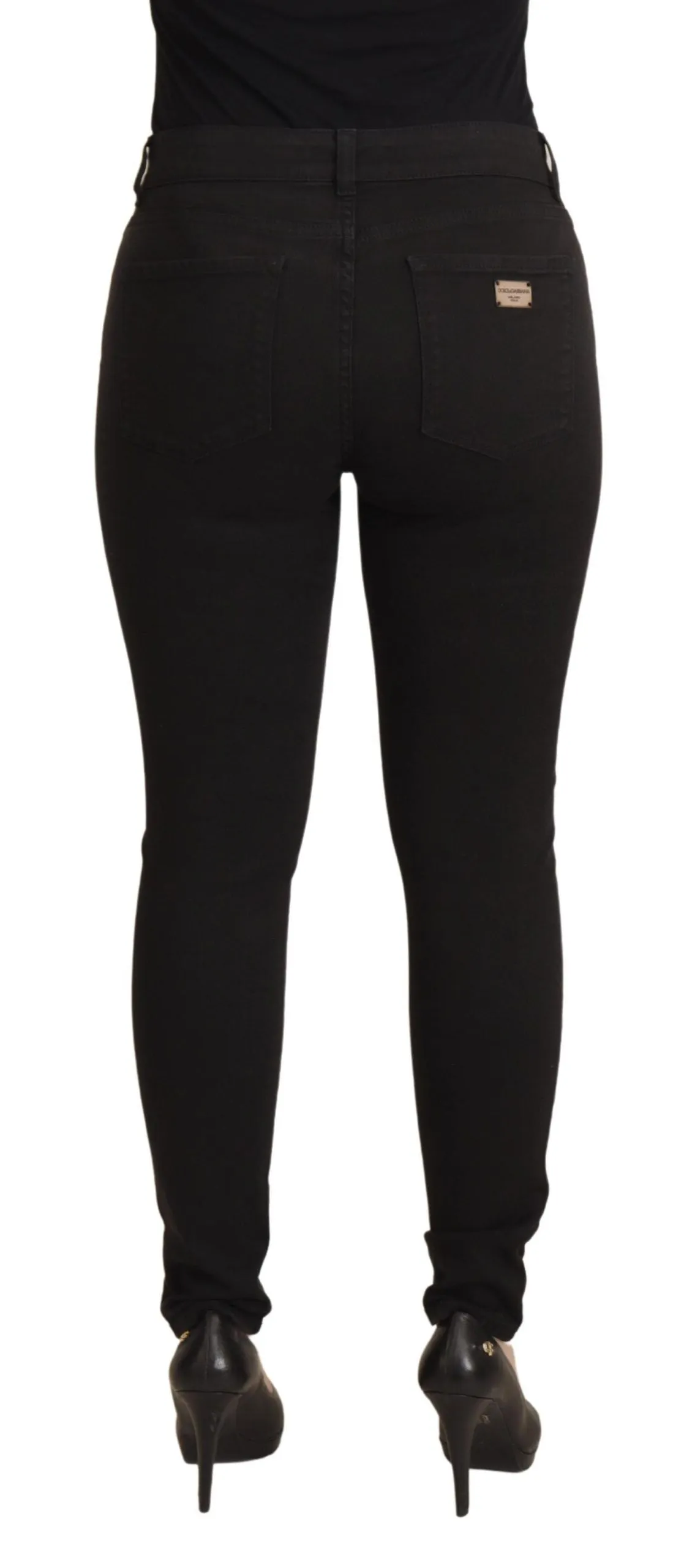 Sleek Black Cotton Stretch Skinny Jeans sold by Louxly product image thumbnail 3