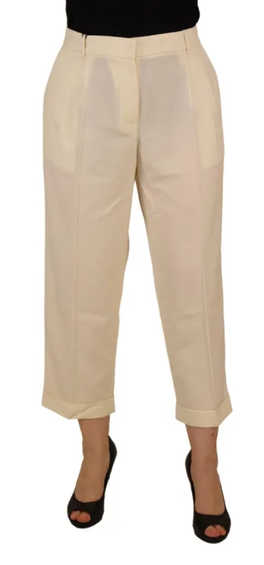 Elegant Ivory High-Waist Wool Pants sold by Louxly
