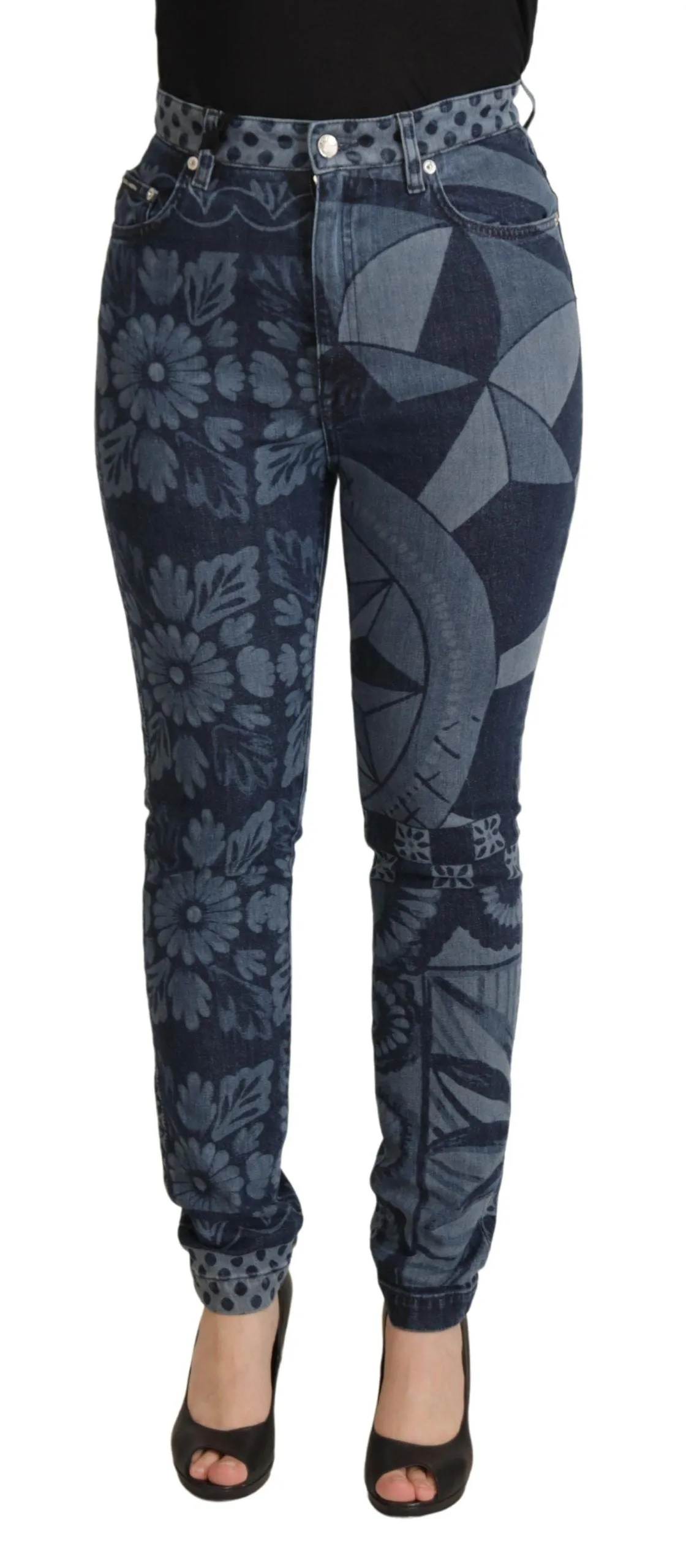 Elegant Floral High Waist Skinny Jeans sold by Louxly