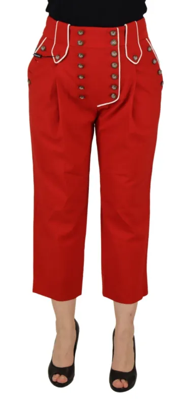 Elegant Red High-Waist Cropped Pants sold by Louxly