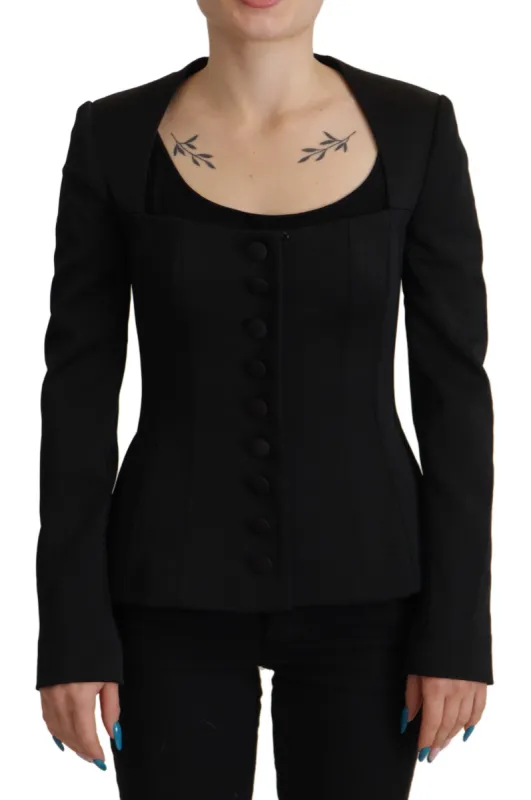 Sleek Black Snap Jacket with Silk Lining sold by Louxly