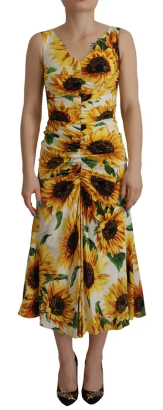 Elegant White Floral Print Midi Dress sold by Louxly