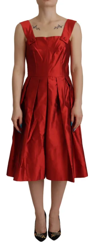 Radiant Red Silk A-Line Midi Dress sold by Louxly