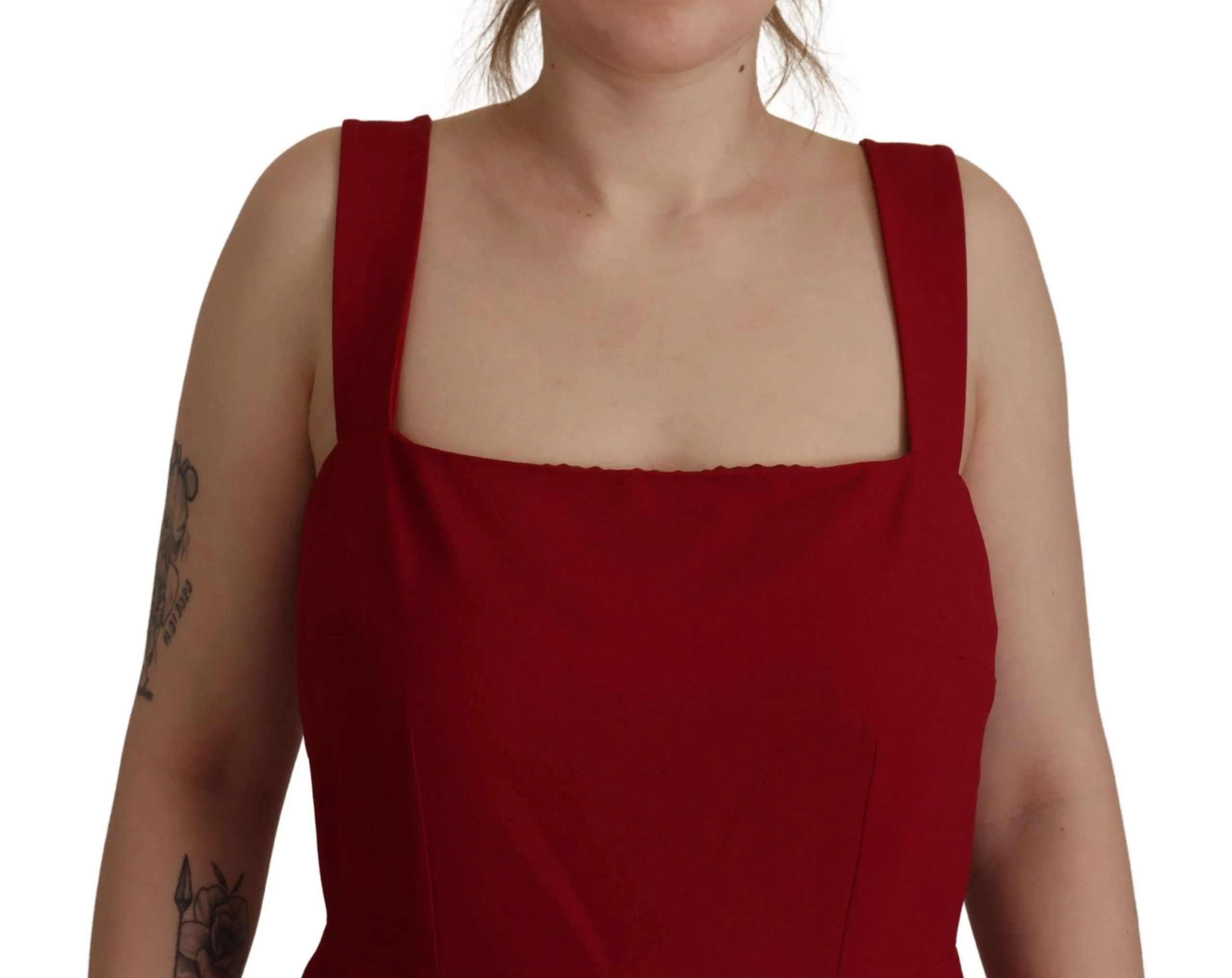 Elegant Red Square Neck Midi Dress sold by Louxly product image thumbnail 3