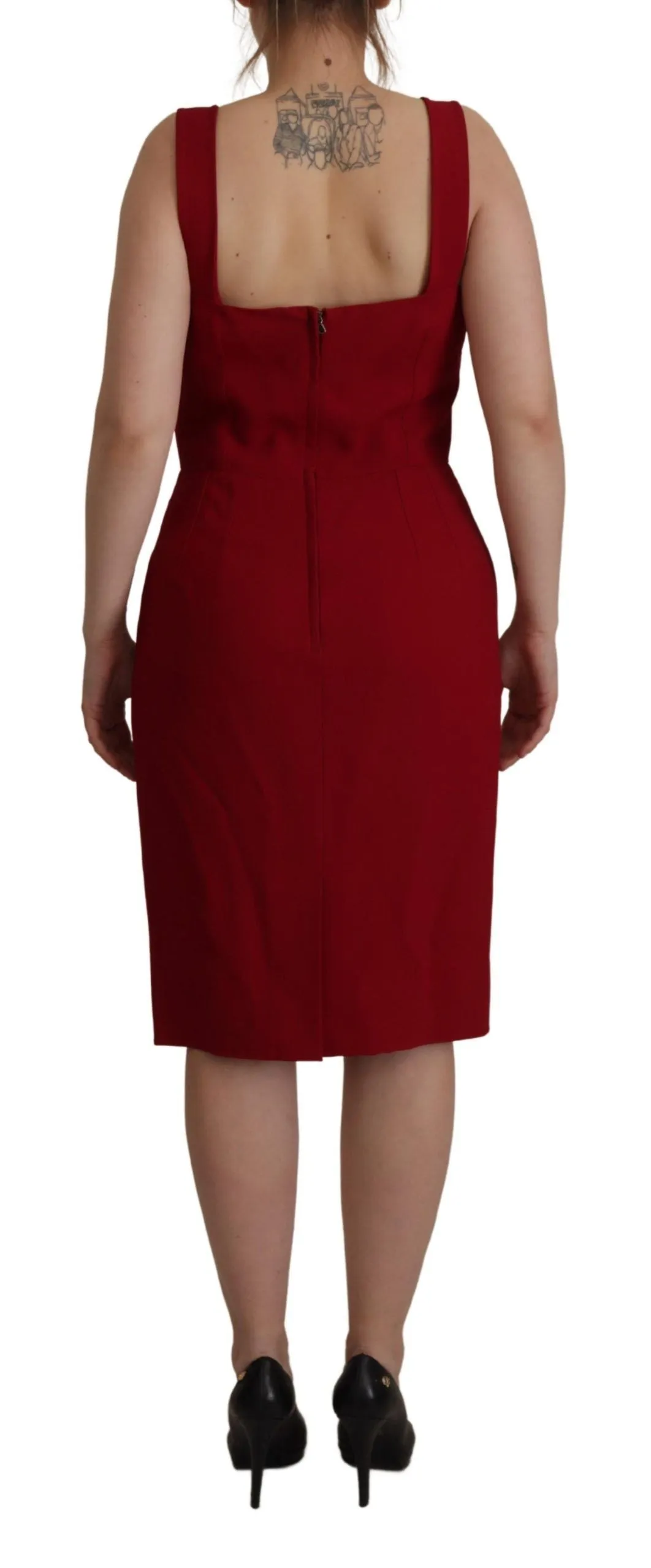 Elegant Red Square Neck Midi Dress sold by Louxly product image thumbnail 2