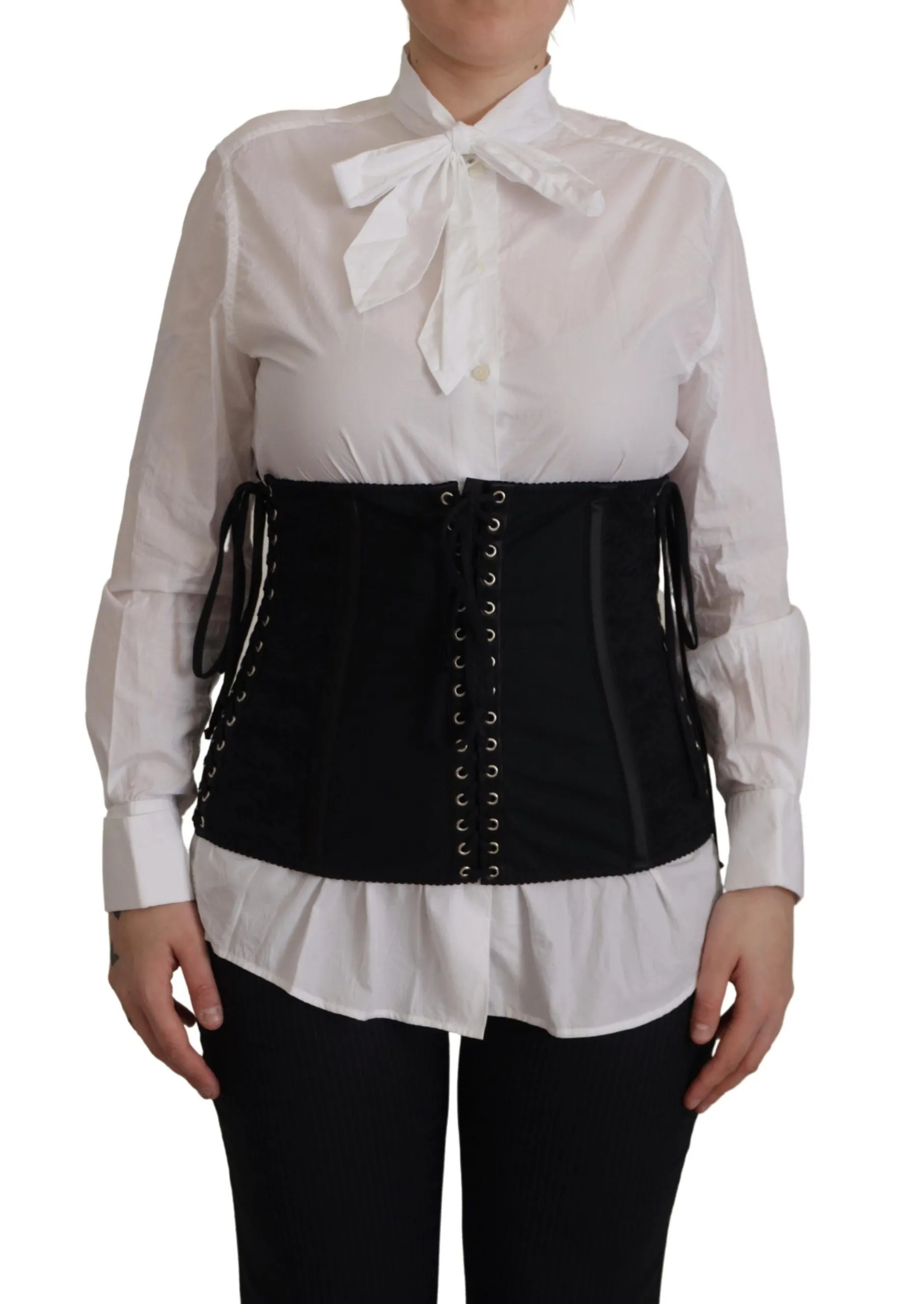 Elegant Black Corset Waist Strap Top sold by Louxly