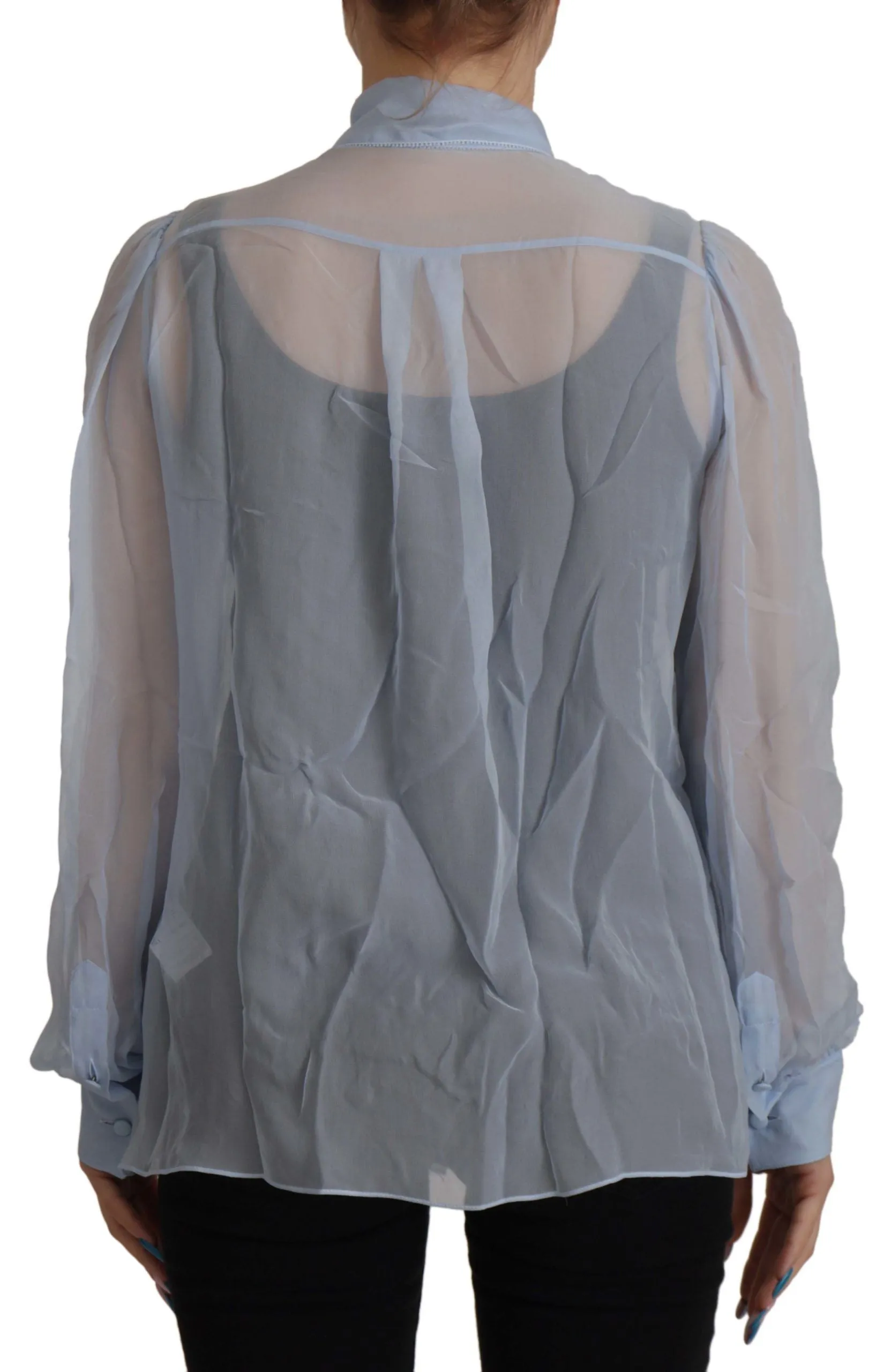 Elegant Silk Ascot Collar Blouse in Light Blue sold by Louxly product image thumbnail 2