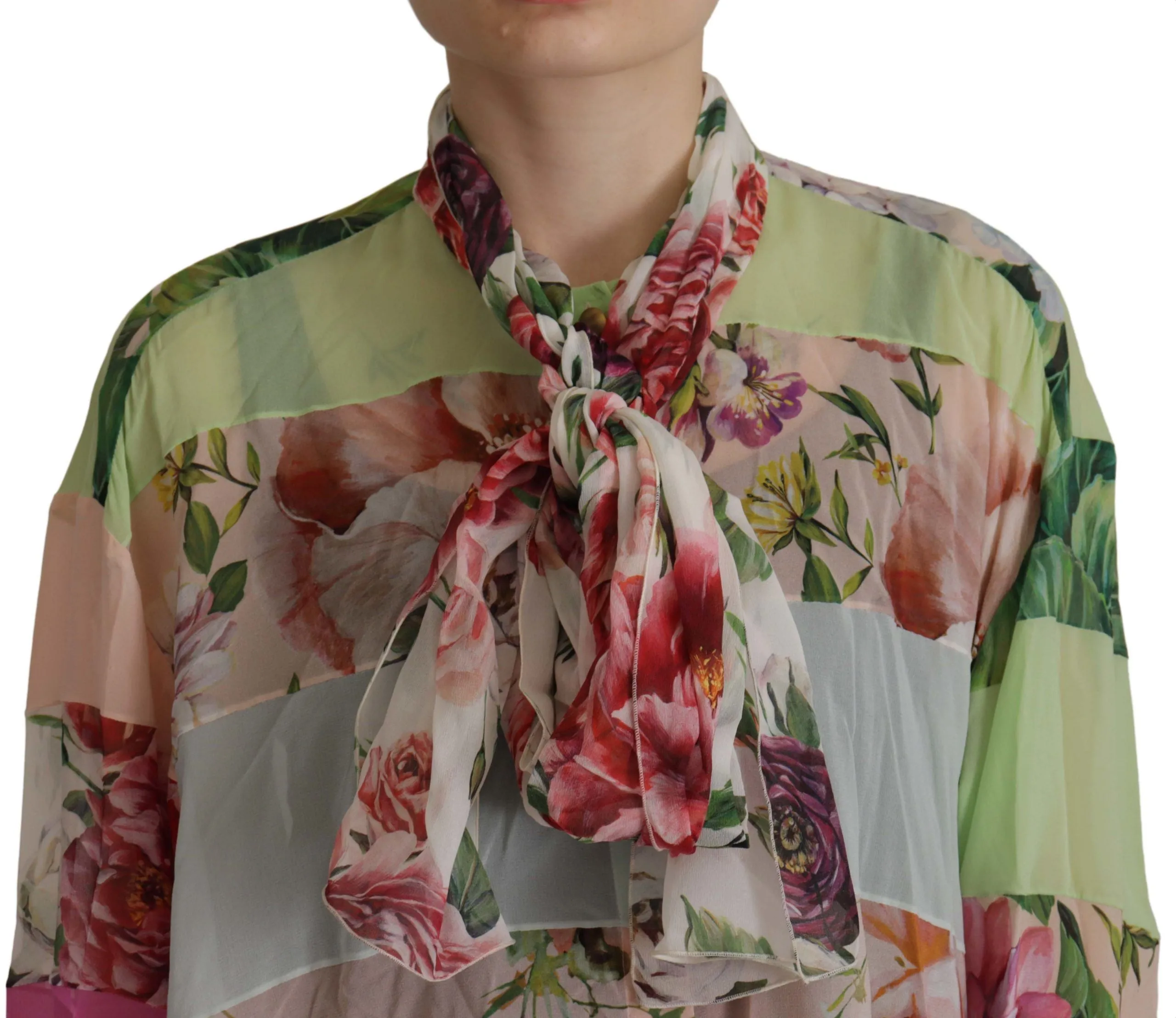 Elegant Floral Patchwork Silk Blouse sold by Louxly product image thumbnail 4