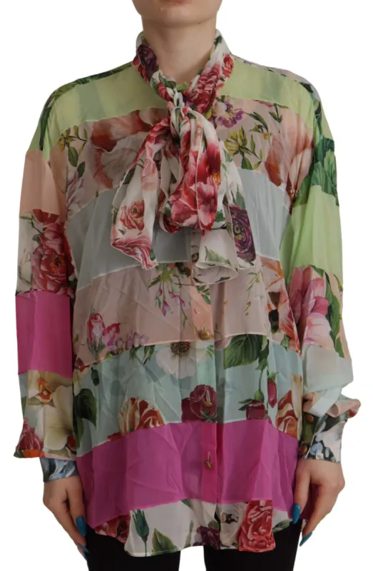 Elegant Floral Patchwork Silk Blouse sold by Louxly