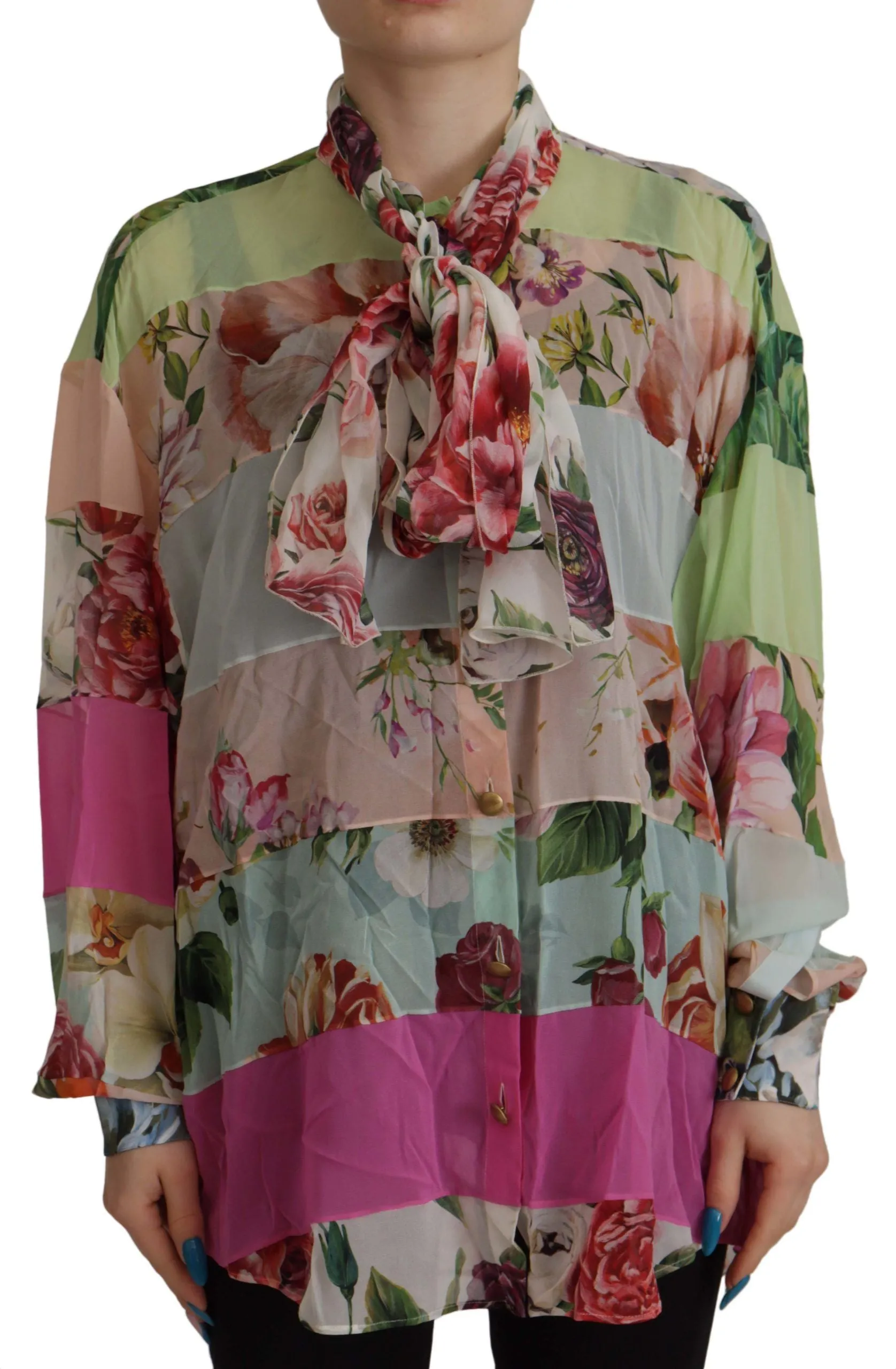 Elegant Floral Patchwork Silk Blouse sold by Louxly
