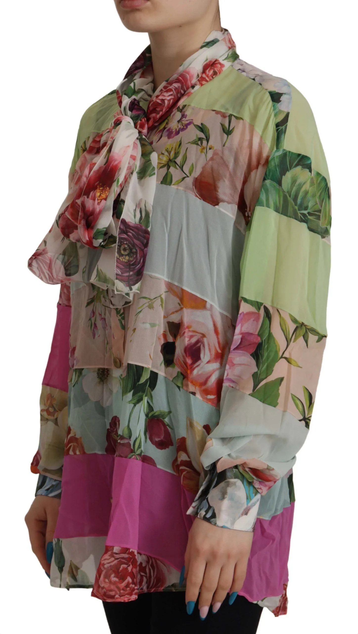 Elegant Floral Patchwork Silk Blouse sold by Louxly product image thumbnail 2