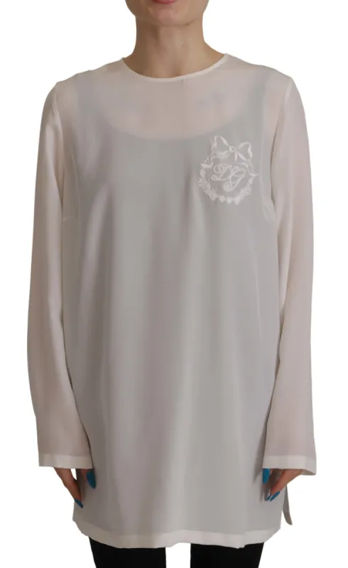 Elegant Silk Top with Logo Embroidery sold by Louxly