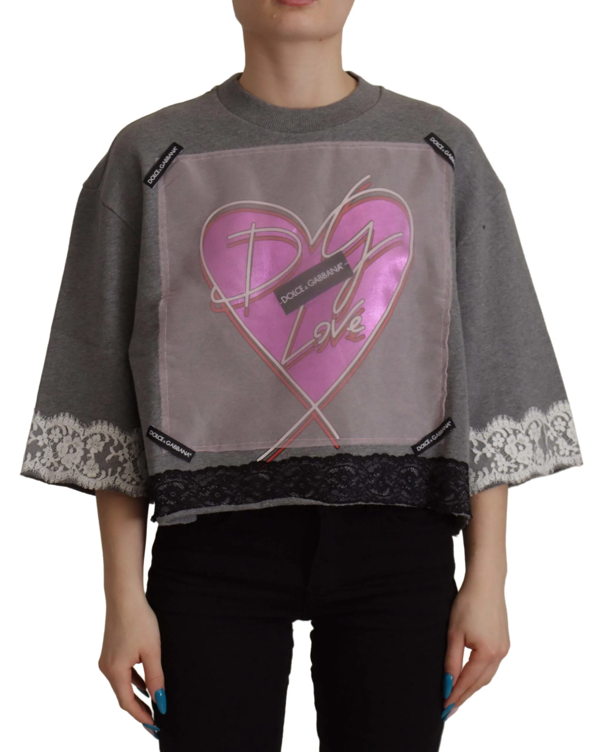 Chic Grey Cotton Heart Tee with Bell Sleeves sold by Louxly