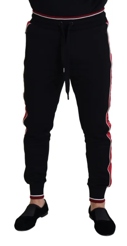 Elegant Black Jogging Sweatpants with Red Detail sold by Louxly