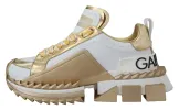 Elegant White and Gold Leather Sneakers sold by Louxly