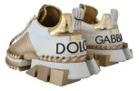 Elegant White and Gold Leather Sneakers sold by Louxly