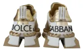 Elegant White and Gold Leather Sneakers sold by Louxly