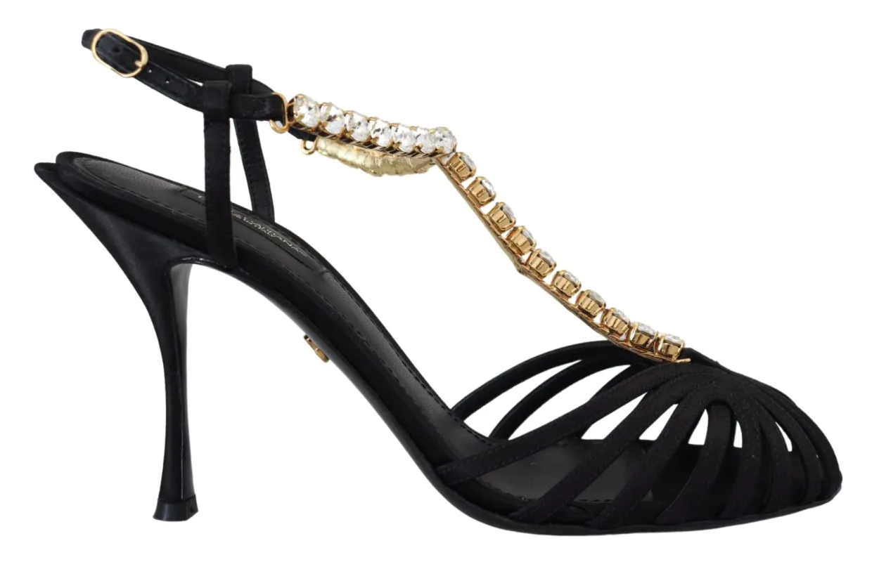 Elegant Silk Blend Crystal T-Strap Heels sold by Louxly