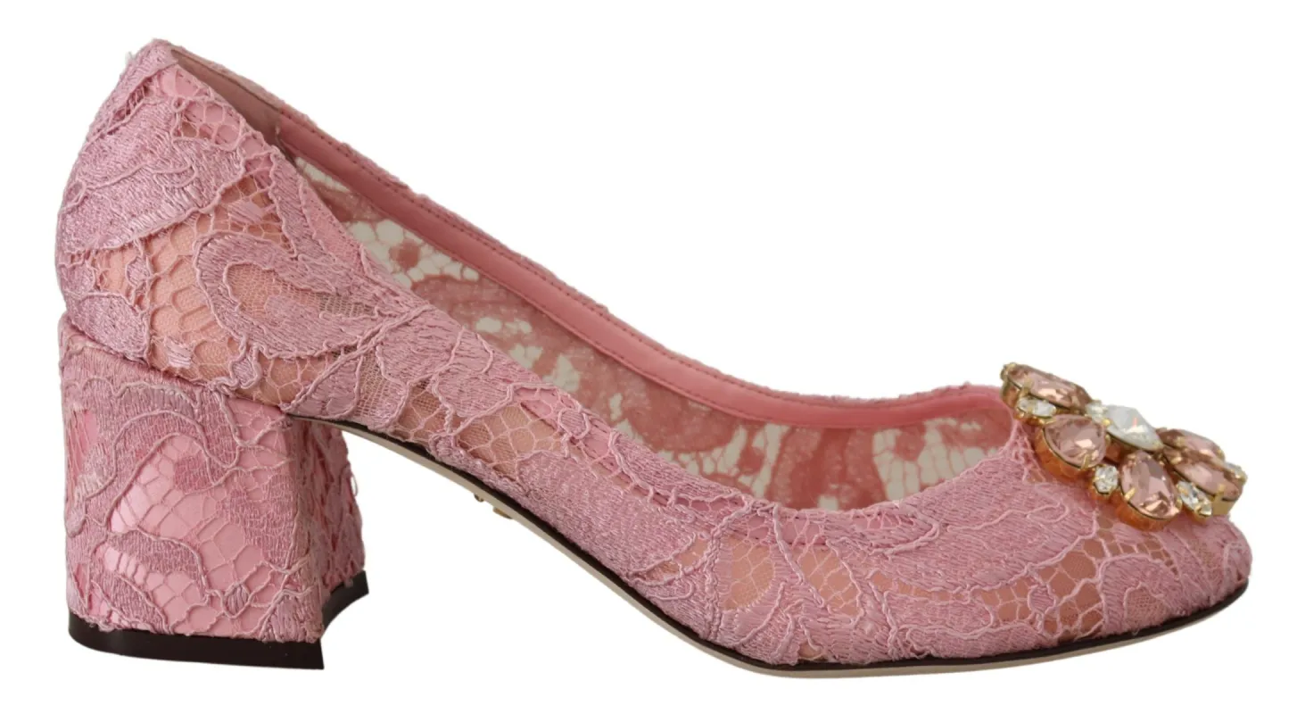 Pastel Pink Lace Crystal Embellished Pumps sold by Louxly
