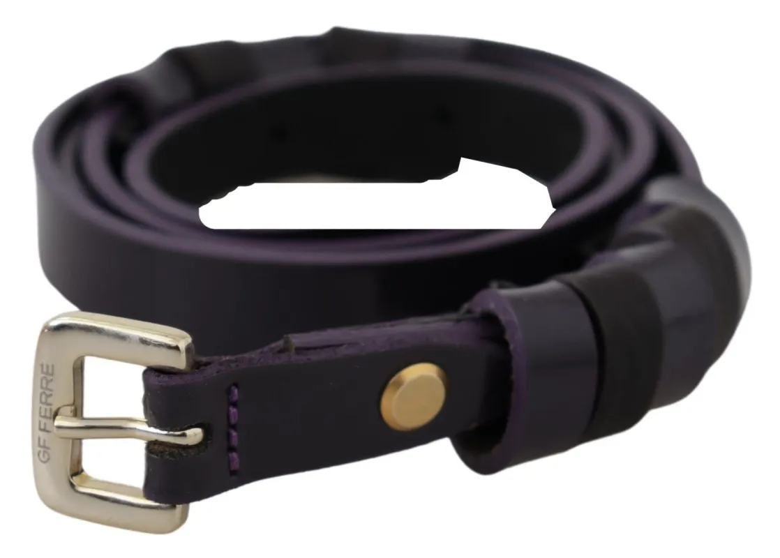 Chic Black Leather Belt with Chrome Silver Tone Buckle sold by Louxly