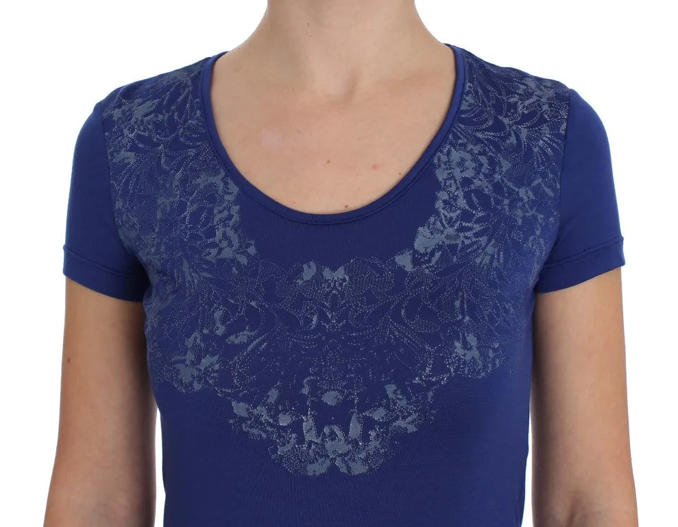 Elegant Blue Crew Neck Tee with Logo Detail sold by Louxly product image thumbnail 4