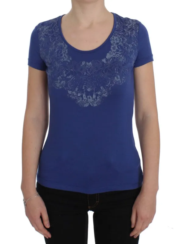 Elegant Blue Crew Neck Tee with Logo Detail made by Ermanno Scervino