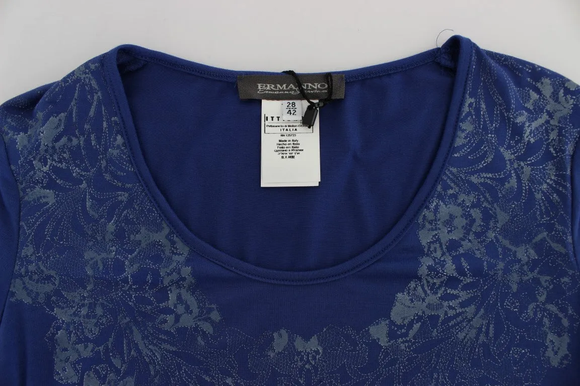Elegant Blue Crew Neck Tee with Logo Detail sold by Louxly product image thumbnail 5