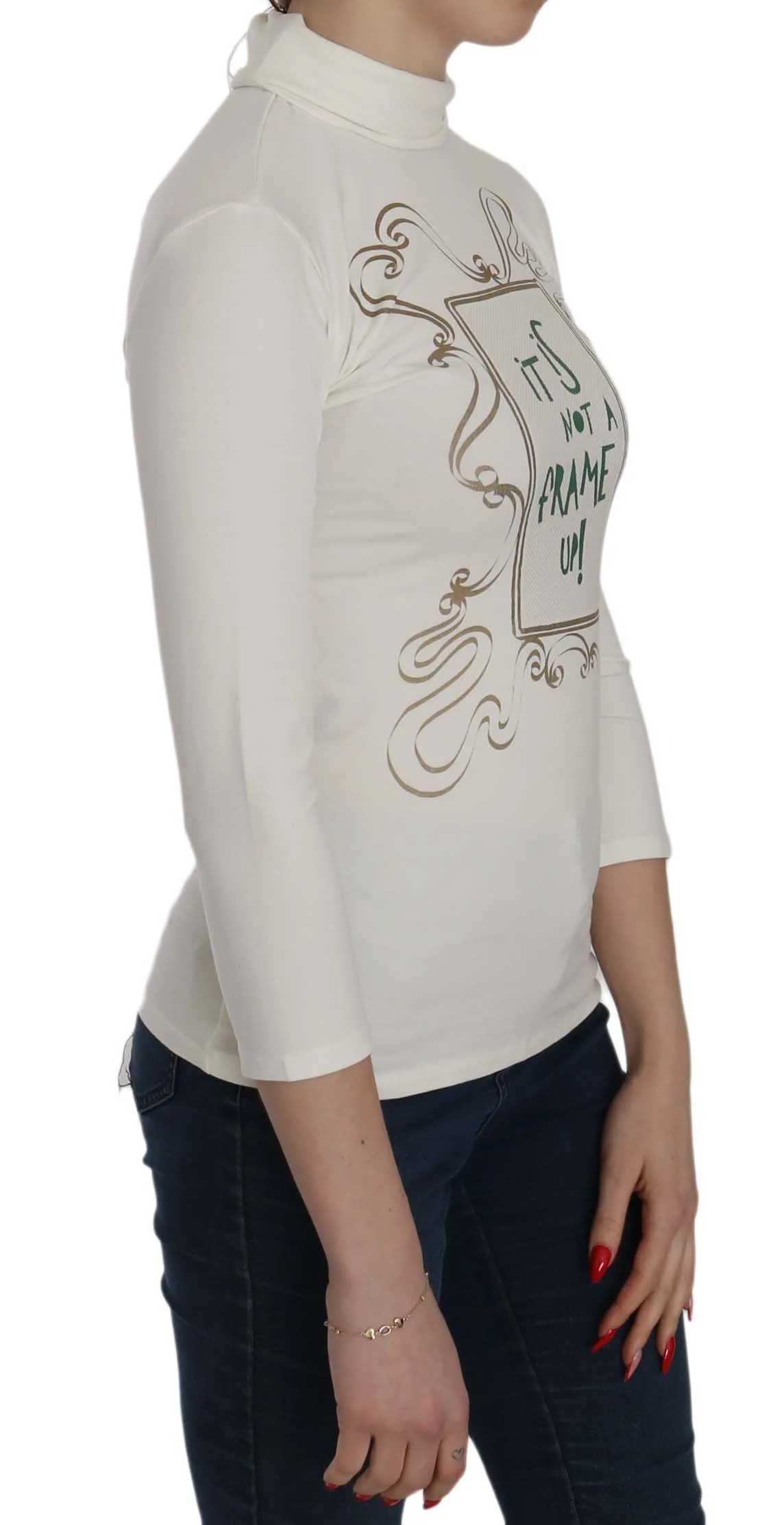 Chic White Printed Turtle Neck Blouse sold by Louxly product image thumbnail 2