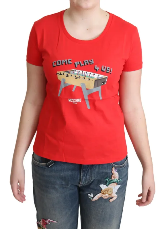 Chic Red Cotton Tee with Playful Print sold by Louxly
